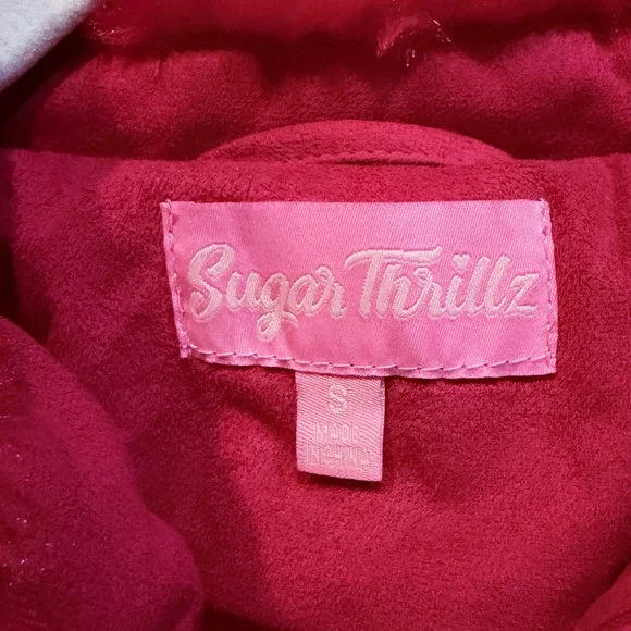 Sugar Thrillz Dolls Kill Red Faux Fur Cropped Jacket Heart Zipper AST20069 Small - Picture 5 of 10